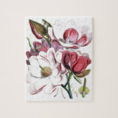 マグノリアアジアフラワーヴィンテージオールドイラストレーション ジグソーパズル (縦)