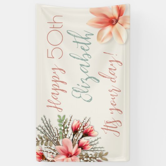 マグノリアウィローフローラ誕生日パーティーウォールバナー 横断幕 (縦)