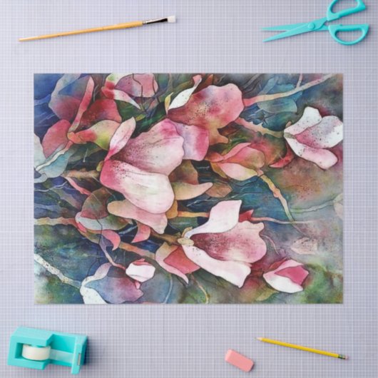 マグノリアウォーターカラーアート1デクページティッシュペーパー 薄葉紙 (クラフト)