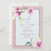 マグノリアウォーターカラークリスタルピンクグリッター 招待状 (正面)