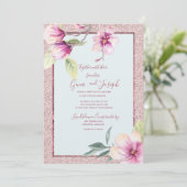 マグノリアウォーターカラークリスタルピンクグリッター 招待状 (スタンド正面)