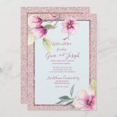 マグノリアウォーターカラークリスタルピンクグリッター 招待状 (正面/裏面)