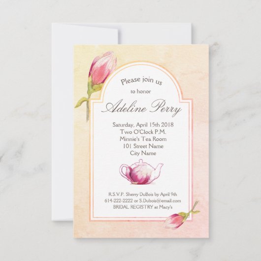 マグノリアウォーターカラーティーパーティの招待状 招待状 (裏面)