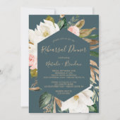 マグノリアエレガントティール（緑がかった色）とホワイトリハーサルディナー 招待状 (正面)