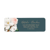 マグノリアエレガントティール(緑がかった色)&ホワイト差出人住所ラベル ラベル (正面)