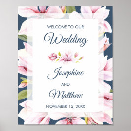 マグノリアエレガントフローラの結婚歓迎サイン ポスター