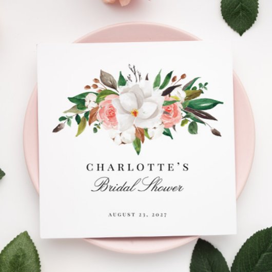 マグノリアエレガントフローラブライダルシャワー スタンダードカクテルナプキン