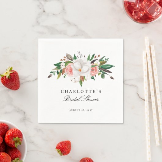 マグノリアエレガントフローラブライダルシャワー スタンダードカクテルナプキン (インサイチュ)