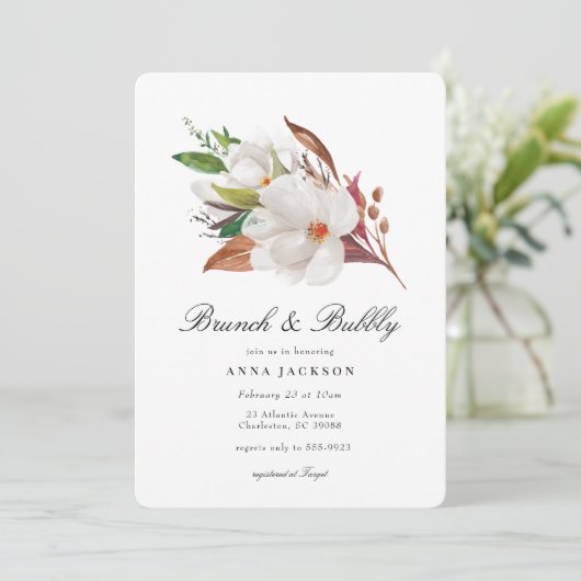 マグノリアエレガントフローラブライダルブルンチシャワー 招待状 (スタンド正面)