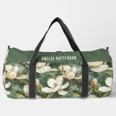 マグノリアエレガントフローラルパタパーソナライズされたーン名 ダッフルバッグ (正面)