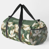 マグノリアエレガントフローラルパタパーソナライズされたーン名 ダッフルバッグ (右コーナー)