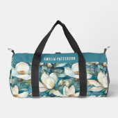 マグノリアエレガントフローラルパタパーソナライズされたーン名 ダッフルバッグ (正面)