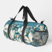 マグノリアエレガントフローラルパタパーソナライズされたーン名 ダッフルバッグ (右コーナー)
