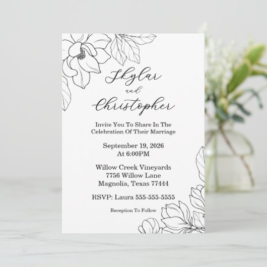 マグノリアエレガントブラック結婚式招待状 招待状 (スタンド正面)