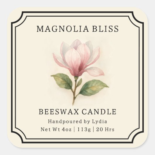 マグノリアエレガントブリスビーズワックスキャンドルビジネス スクエアシール (正面)