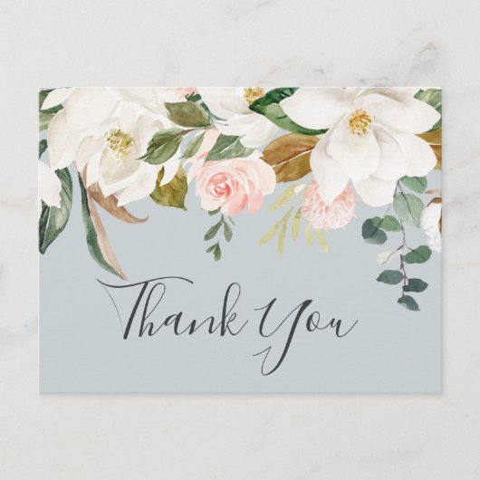 マグノリアエレガントブルーグレイありがとうはがき ポストカード (正面)