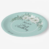 マグノリアエレガントホワイトパステルグリーン1st誕生日 ペーパープレート (アングル)