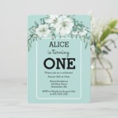 マグノリアエレガントホワイトパステルグリーン1st誕生日 招待状 (スタンド正面)