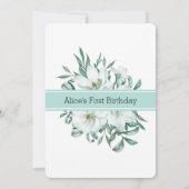 マグノリアエレガントホワイトパステルグリーン1st誕生日 招待状 (裏面)