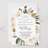 マグノリアエレガントホワイト赤面フローラアルチ結婚ーズ 招待状 (正面)