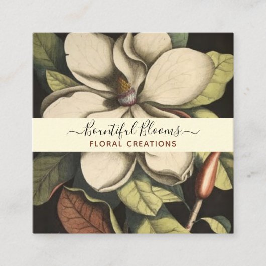 マグノリアエレガントモノグラムのクリームセージ開花 スクエア名刺 (正面)
