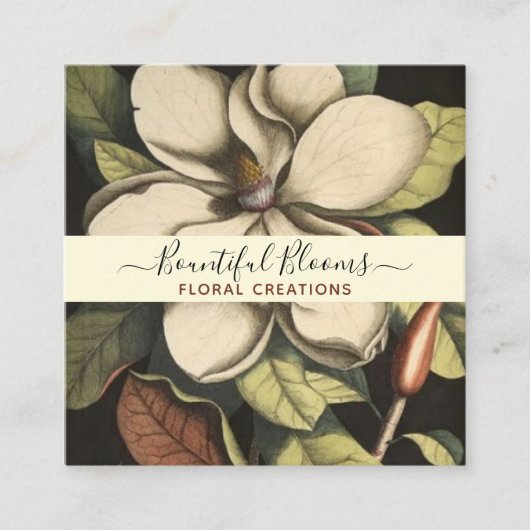 マグノリアエレガントモノグラムのクリームセージ開花 スクエア名刺 (正面)