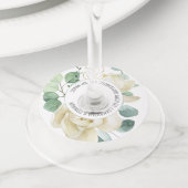 マグノリアエレガントユーカリプスグリーンリー結婚式の引き出物 ワイングラスタグ (クローズアップ)