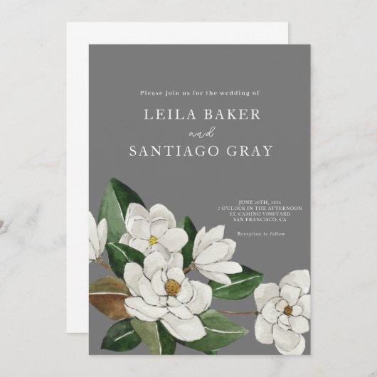 マグノリアエレガント結婚式招待状 (正面/裏面)