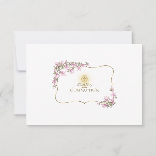 マグノリアエレガント花金ゴールド聖餐式 サンキューカード (裏面)