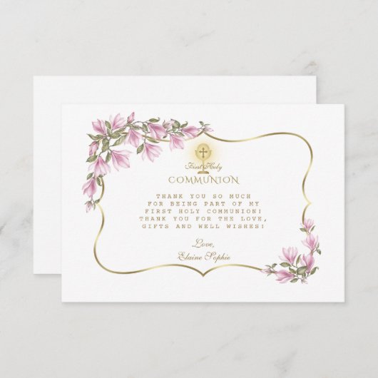 マグノリアエレガント花金ゴールド聖餐式 サンキューカード (正面/裏面)