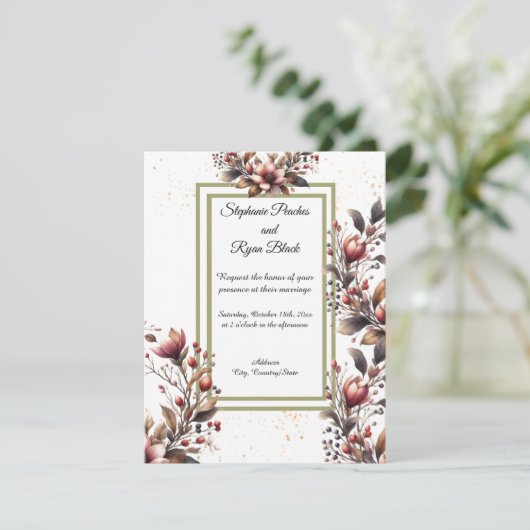 マグノリアエレガント金ゴールドアクセント結婚式招待状 招待状 (スタンド正面)