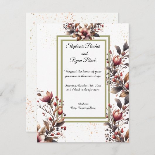 マグノリアエレガント金ゴールドアクセント結婚式招待状 招待状 (正面/裏面)