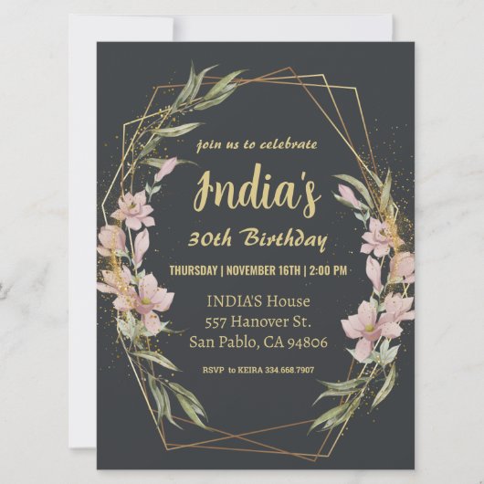 マグノリアエレガント30歳の誕生日 招待状 (正面)