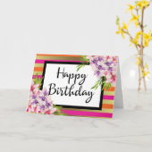 マグノリアオンピンク&フェイク金ゴールドストライプ誕生日 カード (黄色い花)