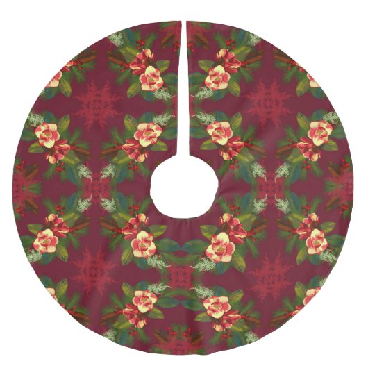 マグノリアクリスマスプリントツリースカート ブラッシュドポリエステルツリースカート (正面)