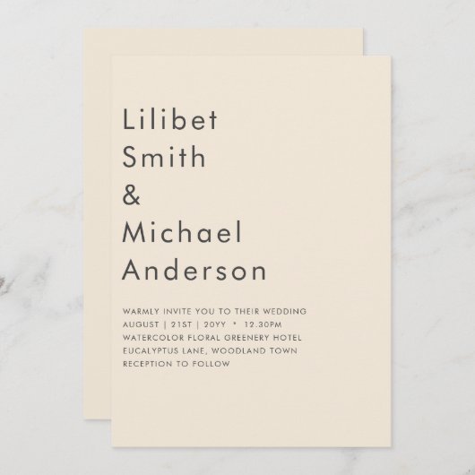 マグノリアクリーム モダンウェディング タイポグラフィ 招待状 (正面/裏面)