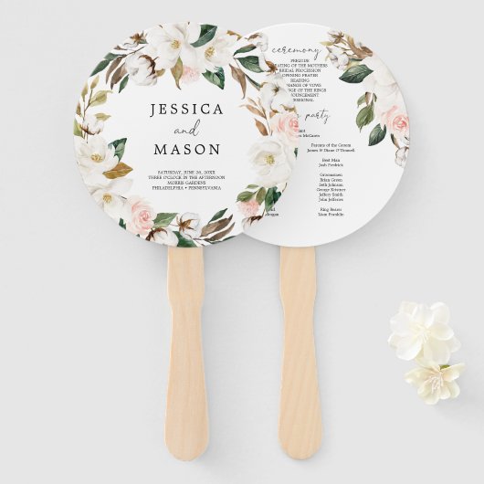 マグノリアコットンラウンド結婚式 プログラムファン ハンドファン (正面&裏面)