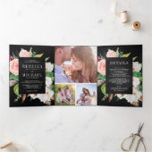 マグノリアコットン赤面ピンクフローラブラック結婚ズ 三つ折り招待状 (内部)