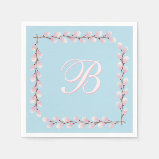 マグノリアコレクションスパンシュガーブルーバックグラウンド スタンダードカクテルナプキン (正面)