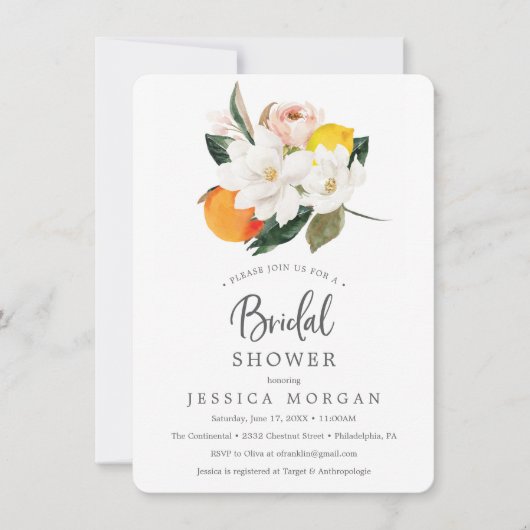 マグノリアシトラスブライダルシャワー招待カード 招待状 (正面)
