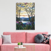 マグノリアスとアイリスのステンドグラス窓 キャンバスプリント (インサイチュ (リビング))