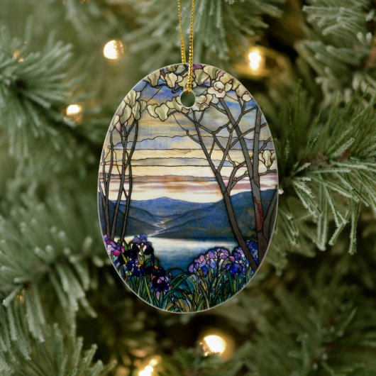 マグノリアスとアイリスのステンドグラス窓 セラミックオーナメント (ツリー)