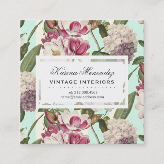 マグノリアスとアジサイヴィンテージボタニカルミニブ スクエア名刺 (正面)