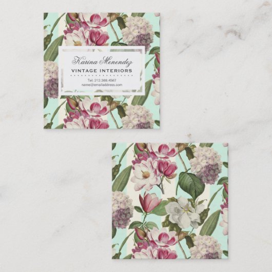 マグノリアスとアジサイヴィンテージボタニカルミニブ スクエア名刺 (正面/裏面)