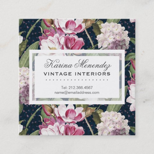 マグノリアスとアジサイヴィンテージ植物学 スクエア名刺 (正面)
