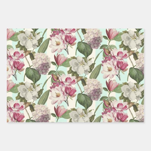 マグノリアスとアジサイヴィンテージ植物学 ラッピングペーパーシート (正面2)