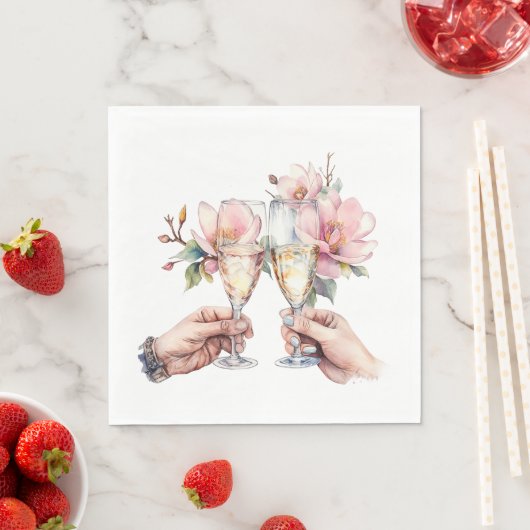 マグノリアスとシャンパングラス結婚ズ スタンダードランチョンナプキン (インサイチュ)