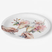 マグノリアスとシャンパングラス結婚ズ ペーパープレート (アングル)