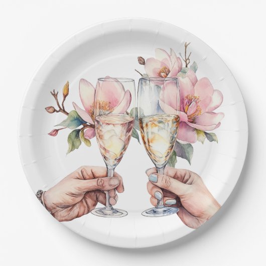 マグノリアスとシャンパングラス結婚ズ ペーパープレート (正面)