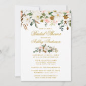 マグノリアスバラ金ゴールドピンクエレガントブライダルシャワー 招待状 (正面)